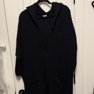 Black Knit Cardigan with Hood